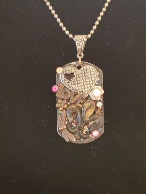 Embellished Detailed Dog Tag 30" Chain